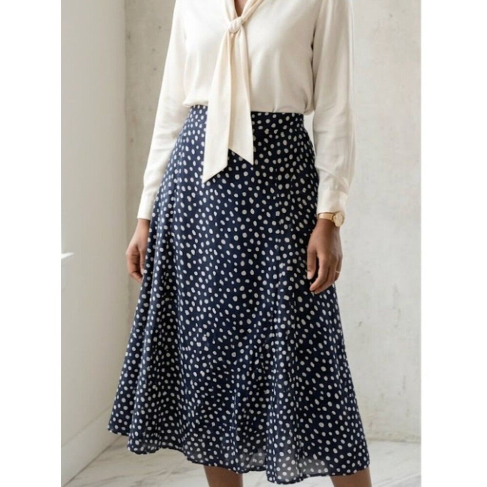 Vintage R&K Originals Navy Blue Polka Dot A-Line Midi Skirt Size 18W